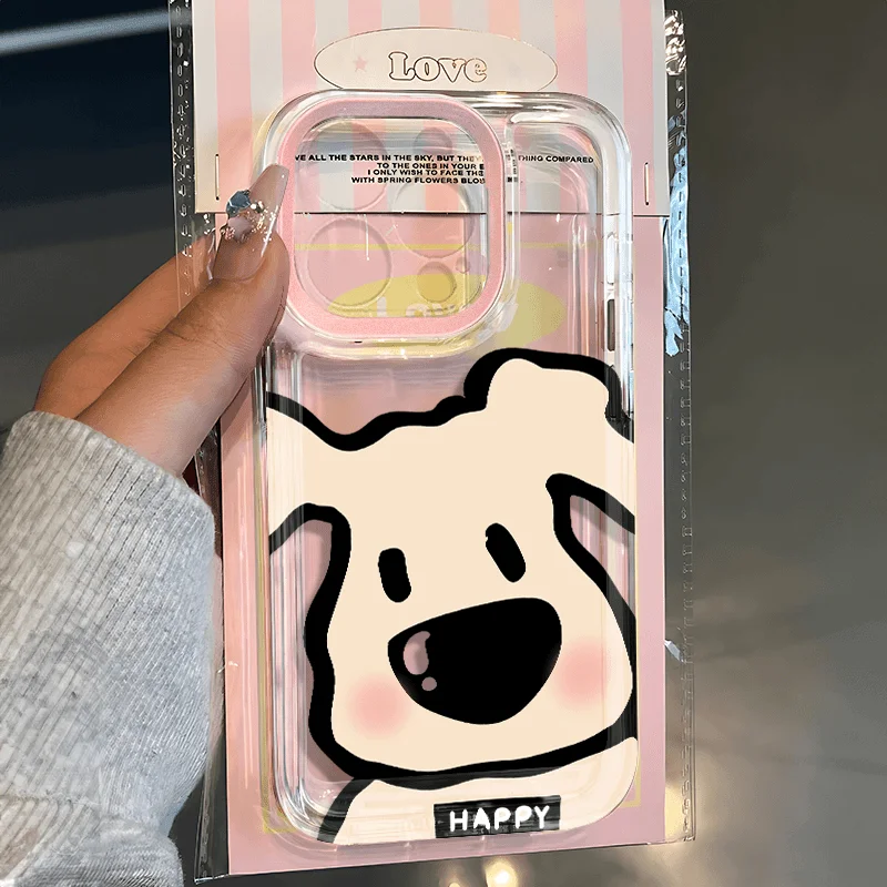 Happy Makeup Dogs Clear Space Phone Case For Samsung A12 A13 A15 A22 A23 A24 A25 A30 A53 A54 A55 A72 A73 5G Transparent Cover