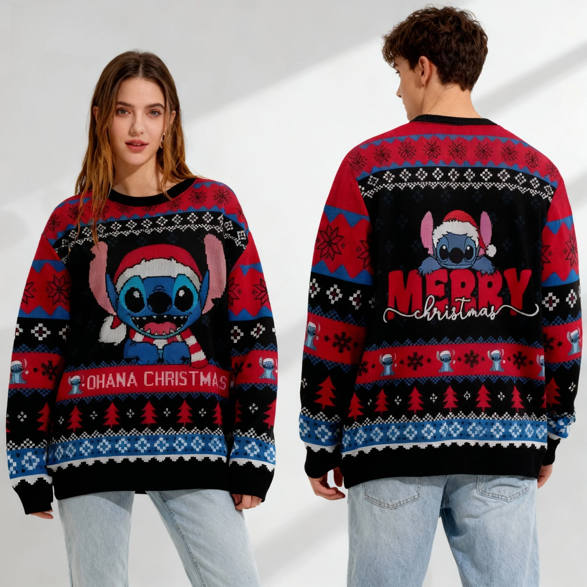 

Disney Mulan Stitch Element Christmas Party Sweet Cool Oversized женская осенне-зимняя толстовка с круглым вырезом для взрослых и детей