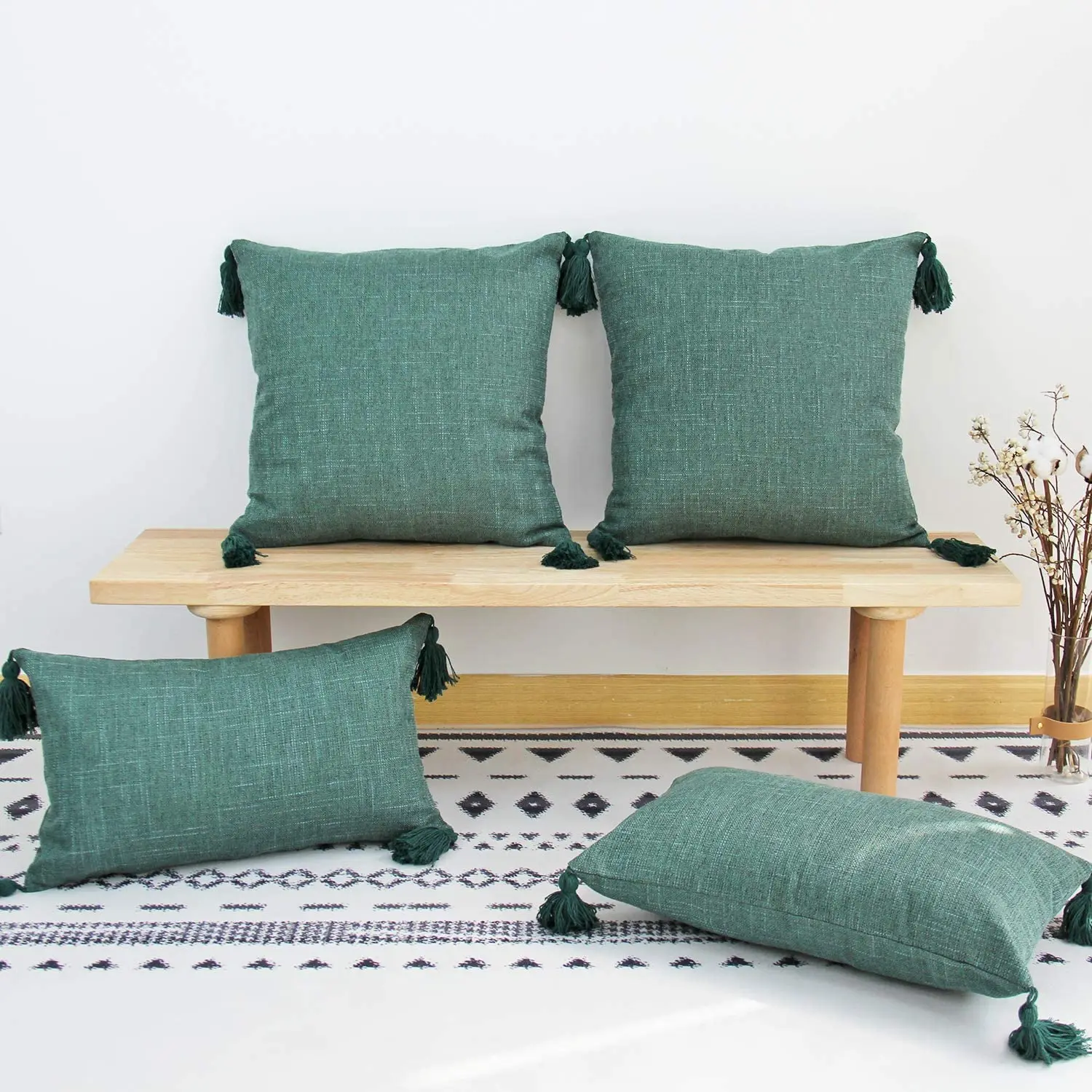 

Cushion Cover Green 1PC Linen Tassel Home Decorative and Practical Soft Pillow Cover for Sofa Bedroom Comfortable Pillow Cases
