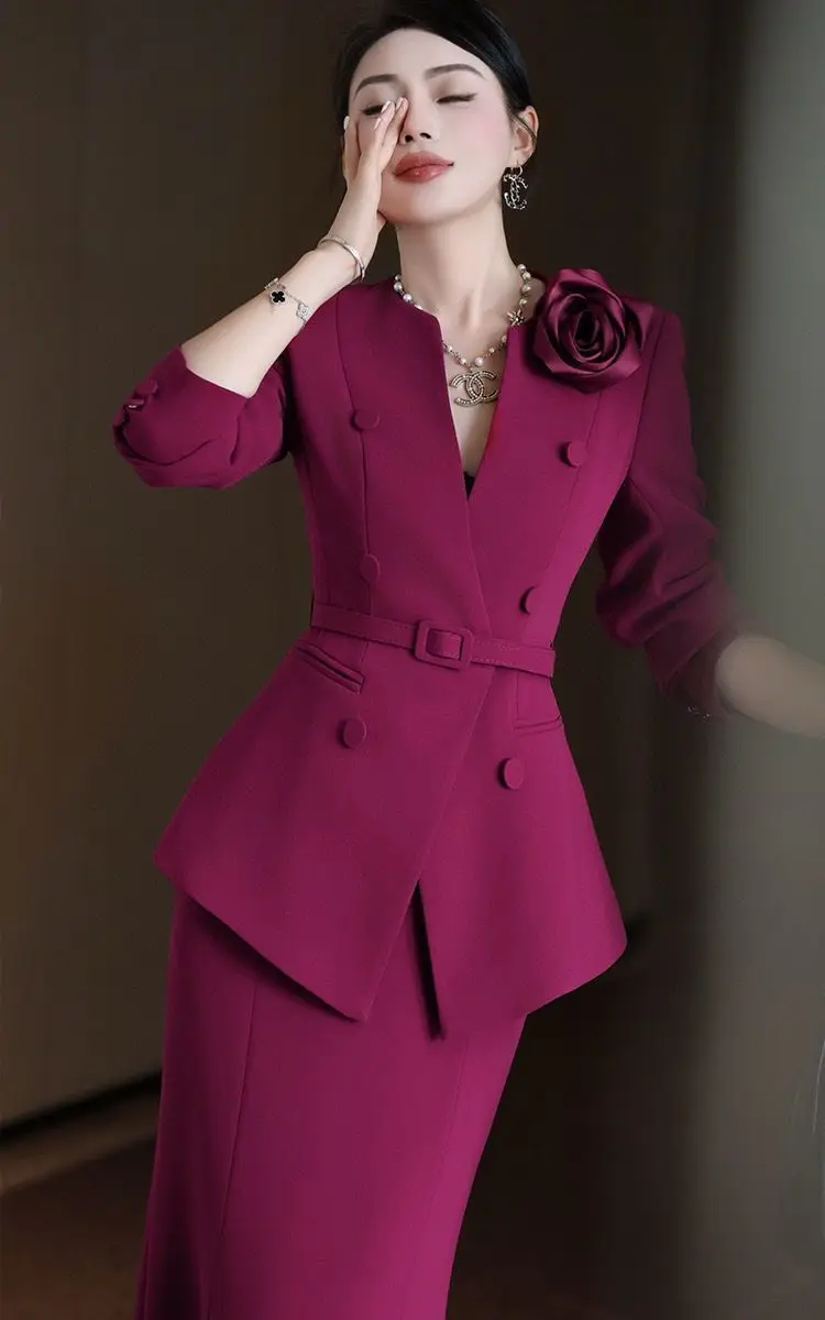 Fashion Women\'s Set for Spring and Summer Korean Version Waist Cinching Slimming Jacket Fishtail Skirt Socialite Two-piece Set