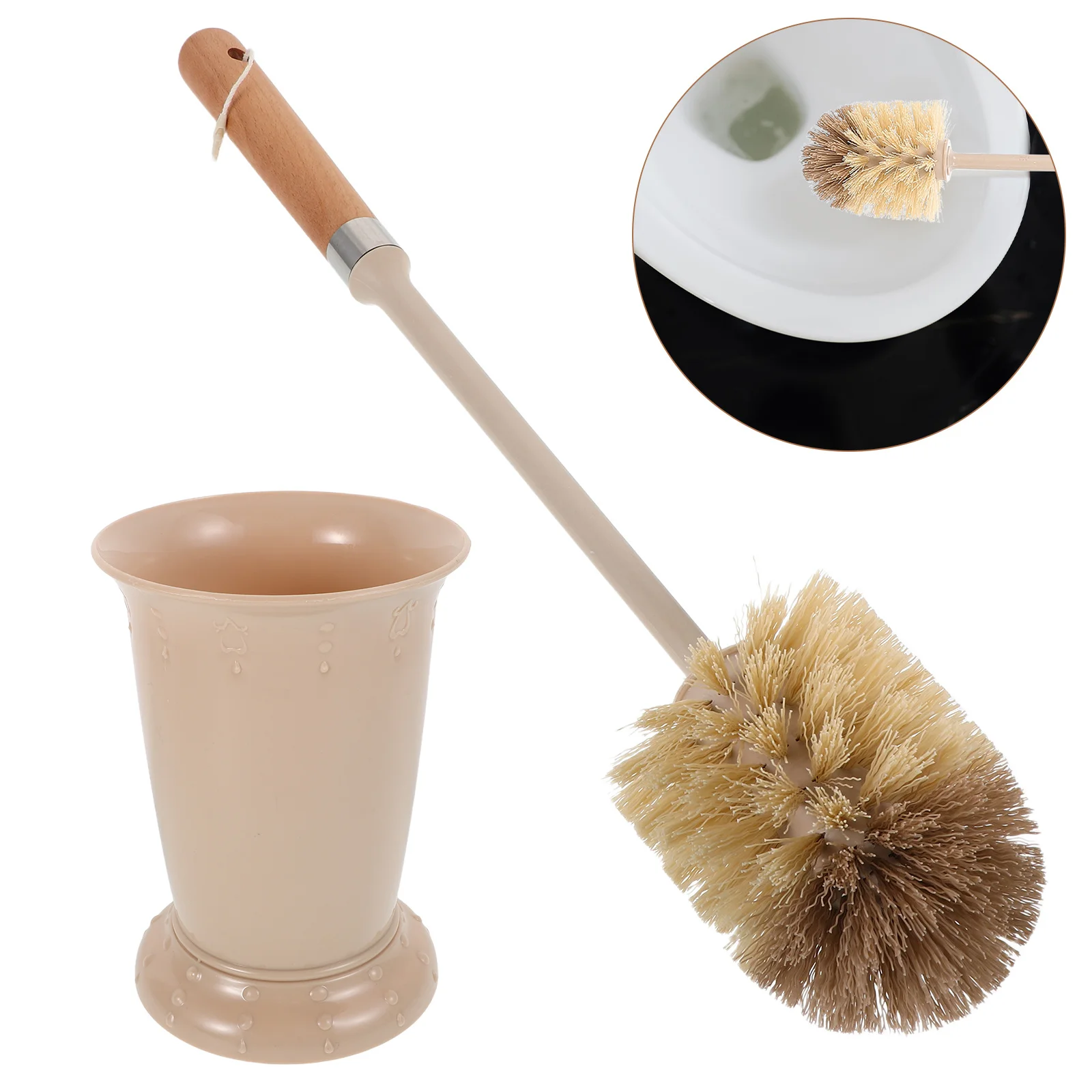 مجموعة فرشاة المرحاض المنزلية، مقبض خشبي طويل، حامل فرشاة تنظيف الحمام المريح للمنزل والفندق والأماكن العامة #1