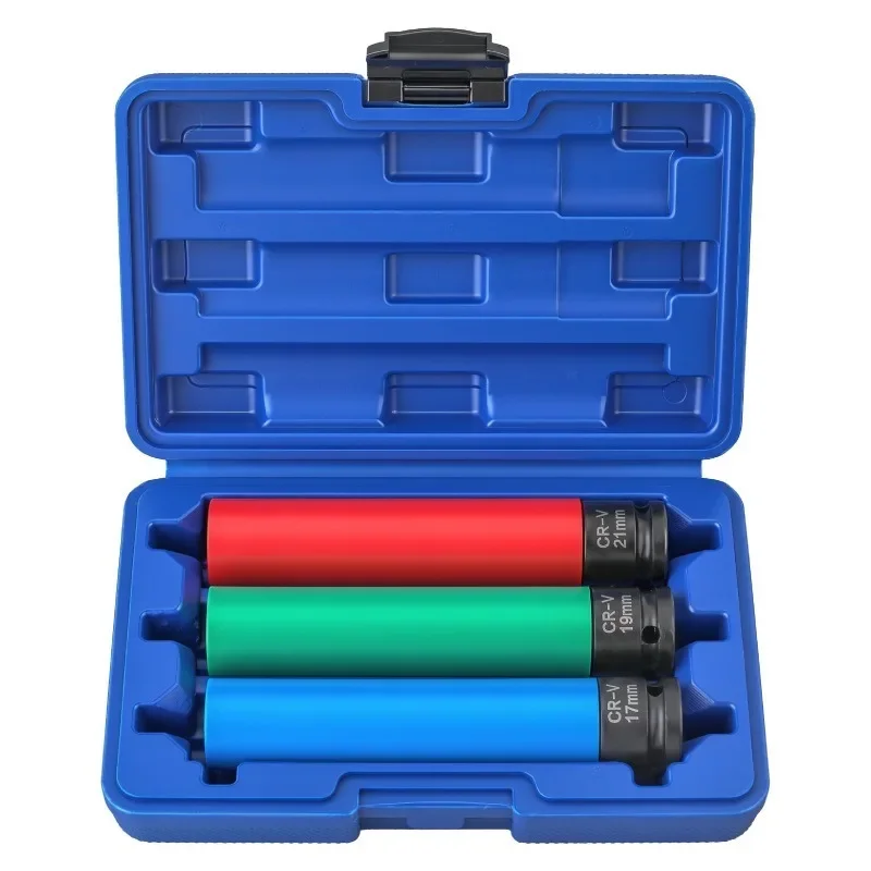 Extended Hub Socket Set for Automobile Tires, Air Impact Wrench Large-Flange Screw Removal Tool Kit