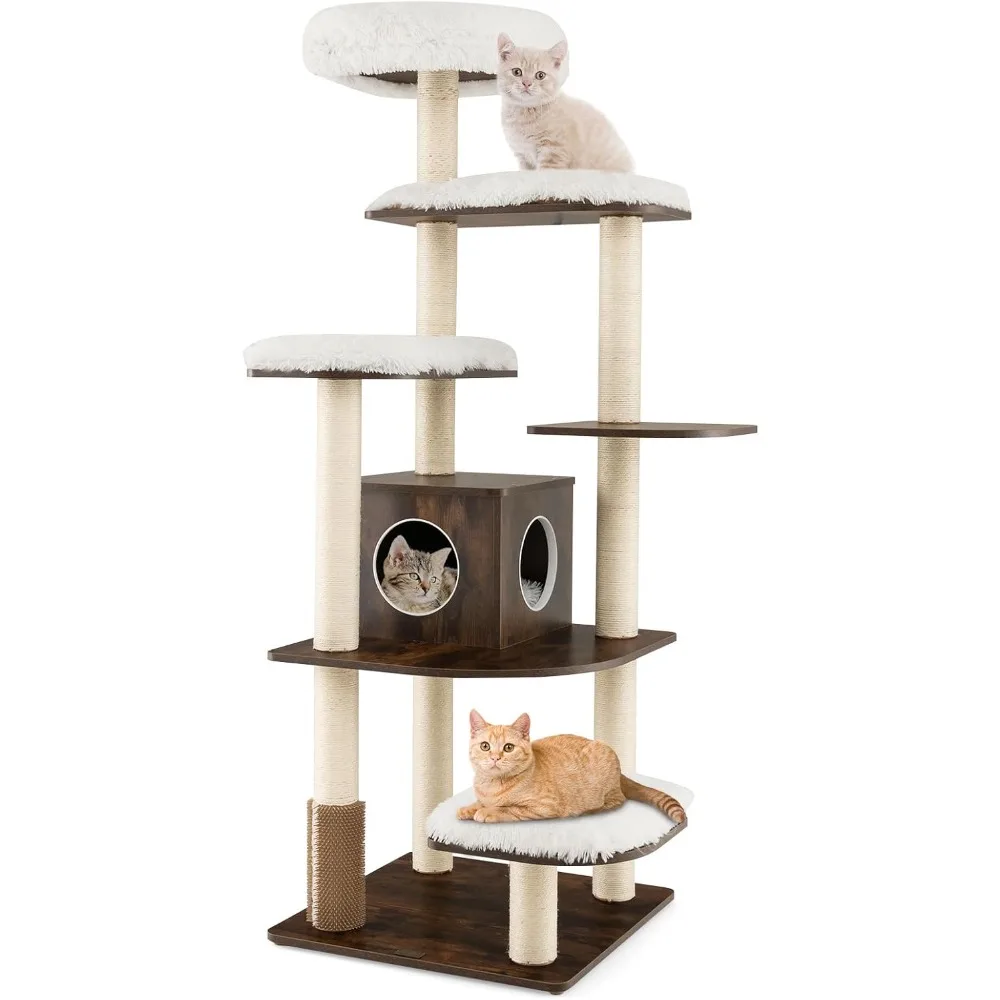 Tall Cat Tree for Indoor Cats, 71 Inches Multi-Level Modern Cat Tower with Plush Perch