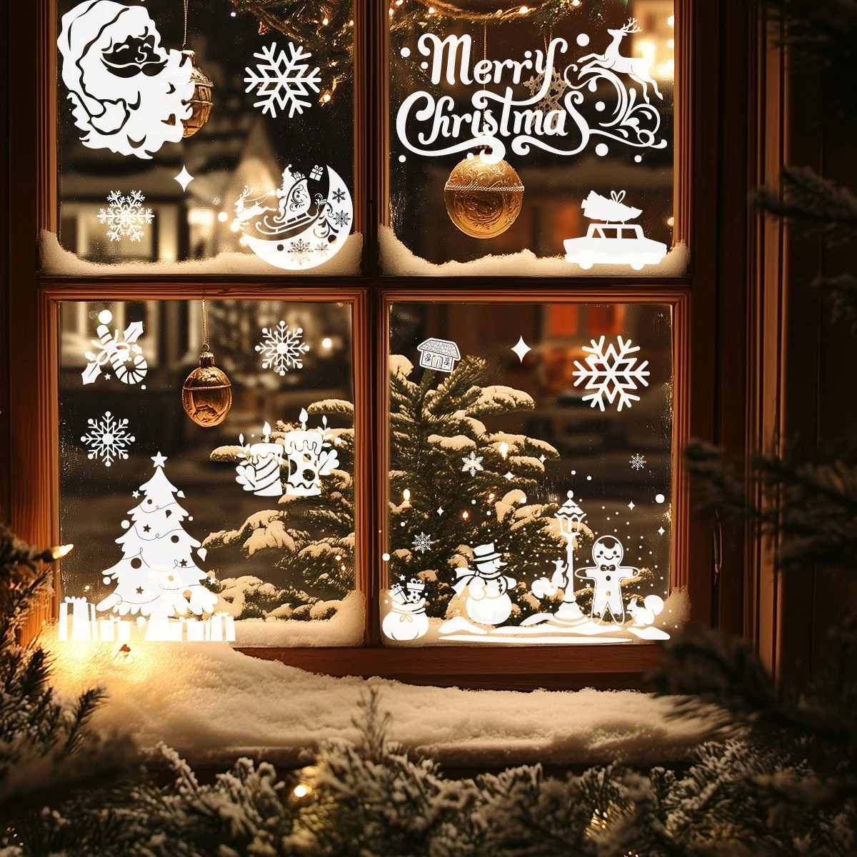 Merry Christmas Window Stickers Christmas Decoration for Home 2024 Window Sticker Xmas Ornament Navidad Natal New Year Gift 2025