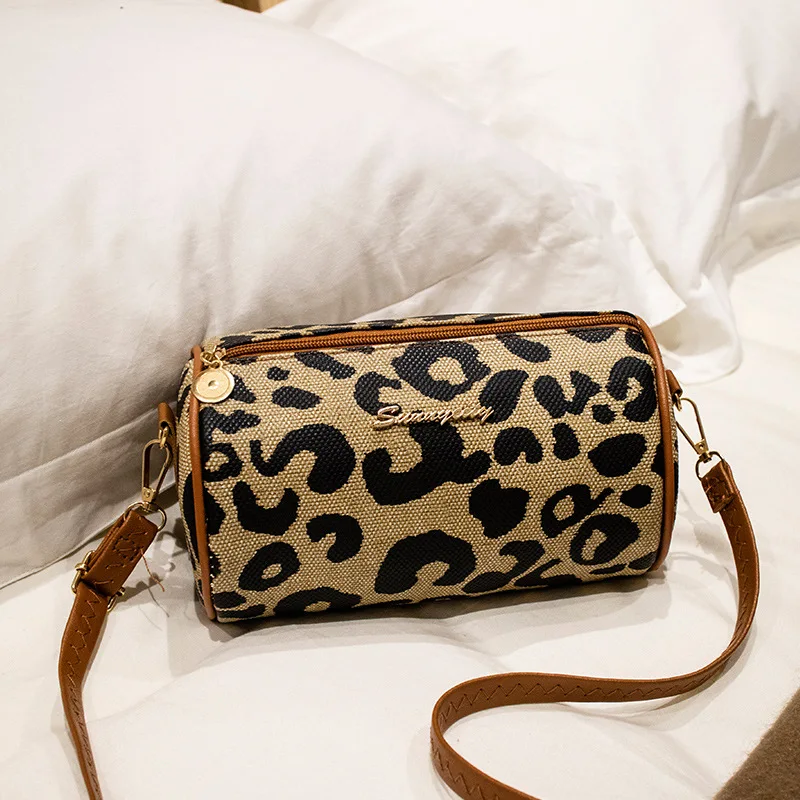 Leopard Messenger Bag for Women Trend Embroidery Drum Bag Female Fashion Ladies Shoulder Crossbody Bags Mobile Phone Bag