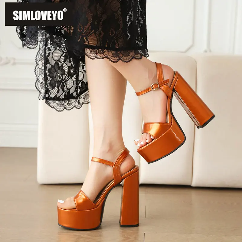 SIMLOVEYO Design Women Sandals Peep Toe Chunky Heel 14cm Platform Hill 5cm Buckle Strap Sexy Dating Shoes Size 40 41 42 43