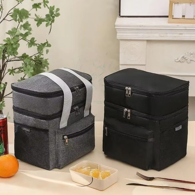 

Double Layer Outdoors Lunch Bag Large Capacity Thermal Insulation Lunch Bags Leakproof Cooler Tote for Picnic School Outdoors