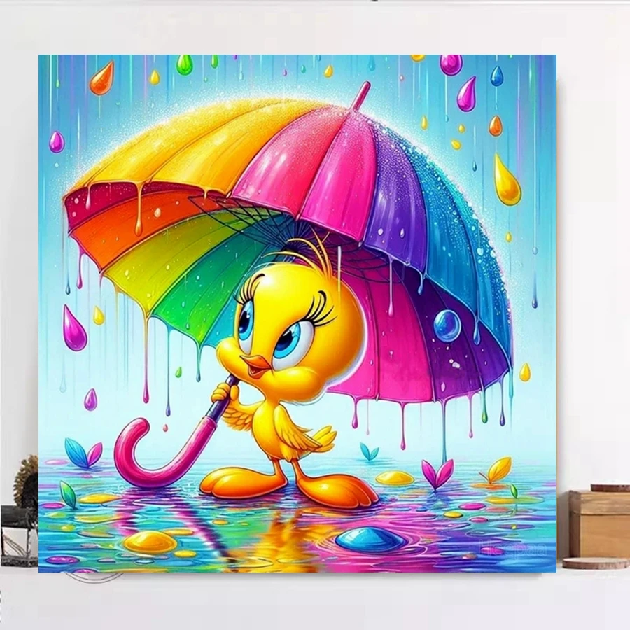 Cute Tweety Bird Under Colorful Umbrella 5d Diamond Painting Art Looney Tunes Cartoon Cross Sttich Diy Mosaic Home Decor Gift