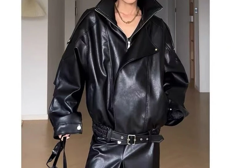 

Retro Brown Black Leather Jacket 2025 Autumn New Item Street High-end Leather Jacket for Women