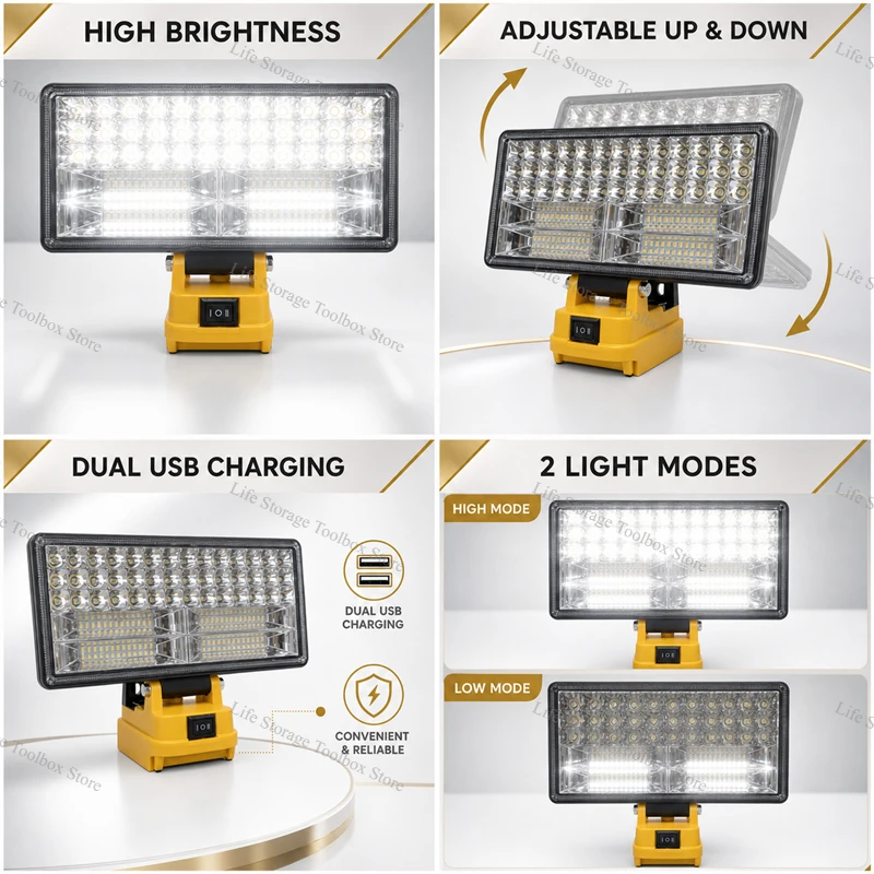 20V MAX LED Work Light For Dewalt 18V Battery Portable Flood Light 5400LM Cordless Job Site Lamp Outdoor Emergency Fishing Tool