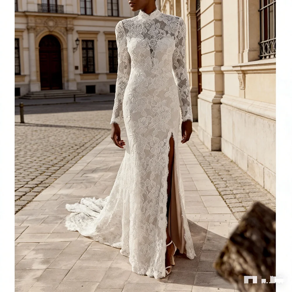 

Customized New In Elegant Long Wedding Dresses High-Neck Floor-Length Mermaid Brides Dress Women Vestidos De Novias Gowns 2026