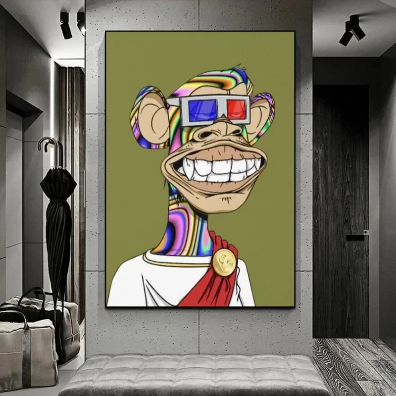 Personnage de dessin animé singe le singe ennuyé Yacht Club singe série NFT toile mur photos chambre décoration de la maison