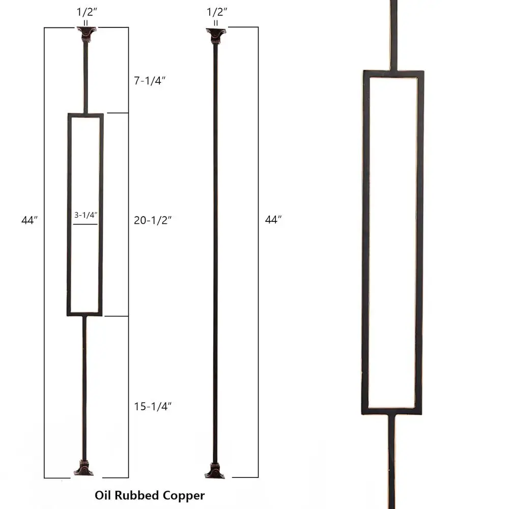 Baluster Tangga Berwarna Tembaga Setengah Inci x 44 Inci: Railing Logam dengan Kilau Unik dan Panel Persegi Bertekstur, Besi Polos