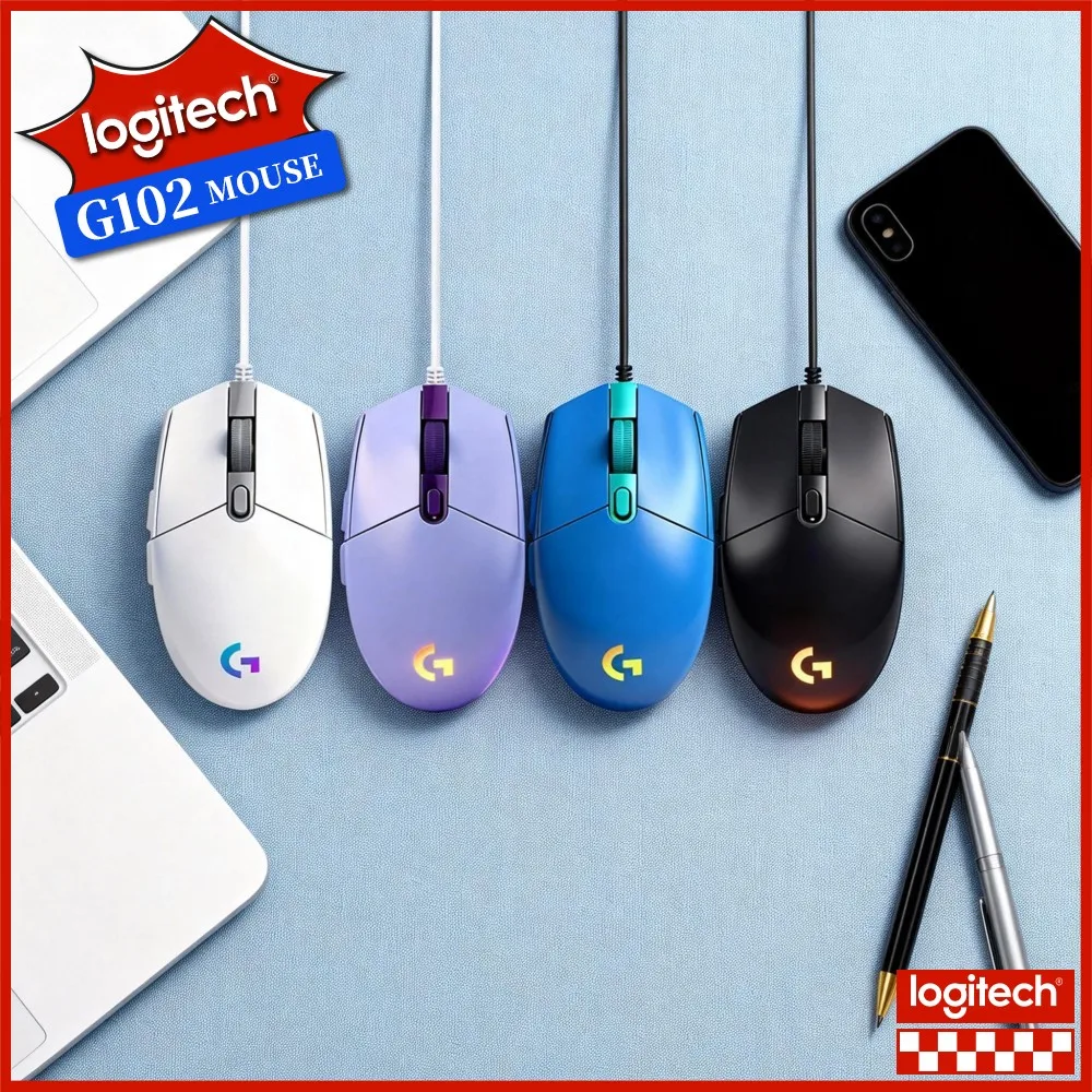 Logitech G102 Wired Optical Mouse 8000 DPI LIGHTSYNC RGB Lighting Ergonomic Grip Durable Gaming Mice for Windows PC