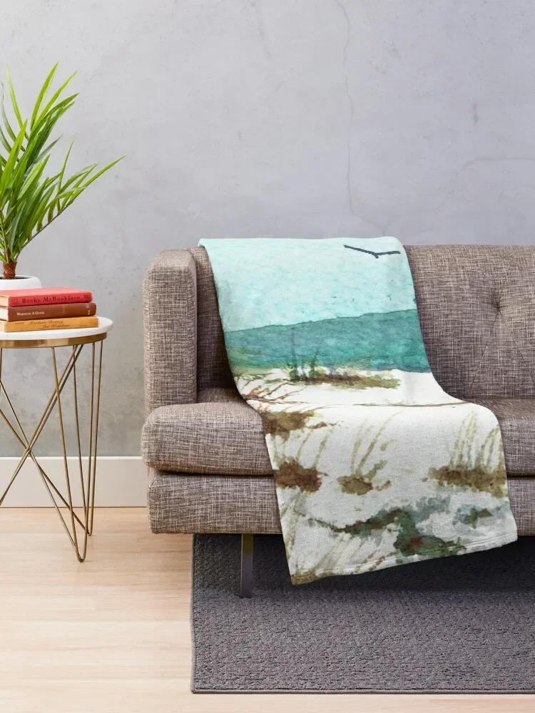 Sandy Beach with Birds #redbubble #beach Throw Blanket Quilt Cute Plaid Flannel Fabric Blankets