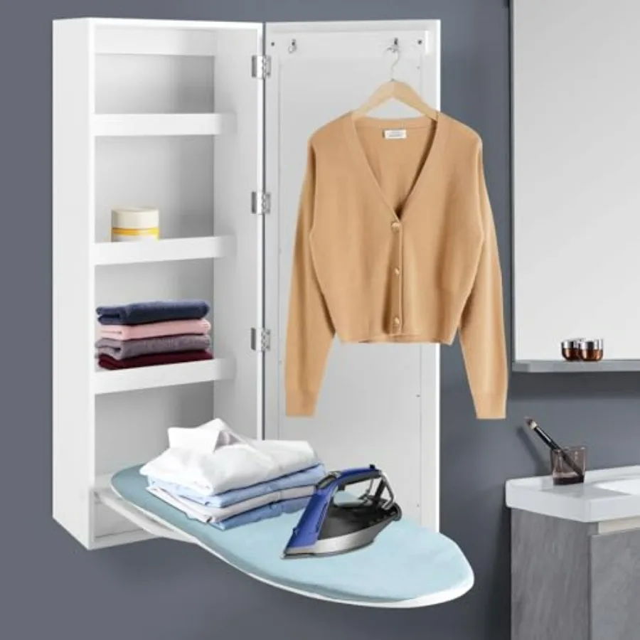 

Wall Mount Ironing Board Cabinet, Storage Cabinet with 180° Swivel Ironing Board, Ironing Supplies Organizer for Laundry Bedroom
