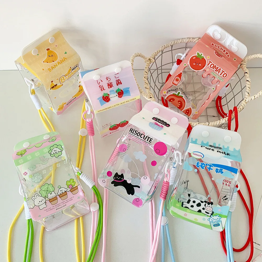 Cute Milk Box Bagdge Holder Cartoon Doll Bag INS Style Student PVC Crossbody Toon Goods Bag Display Storage Bag