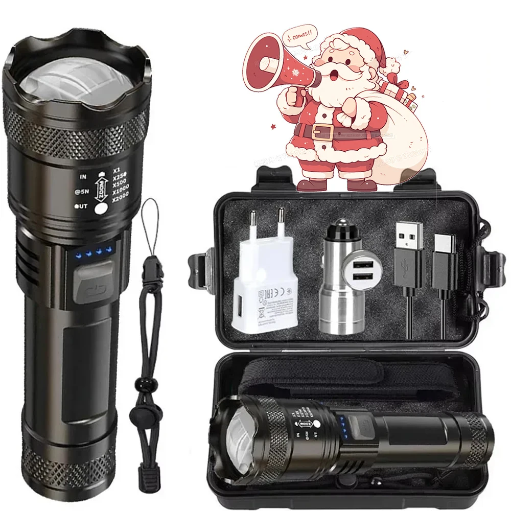 مصباح LED فائق السطوع مصباح يدوي من النوع C قابل لإعادة الشحن طويل المدى شعلة تكتيكية خارجية مقاومة للماء للتخييم في حالات الطوارئ وصيد الأسماك