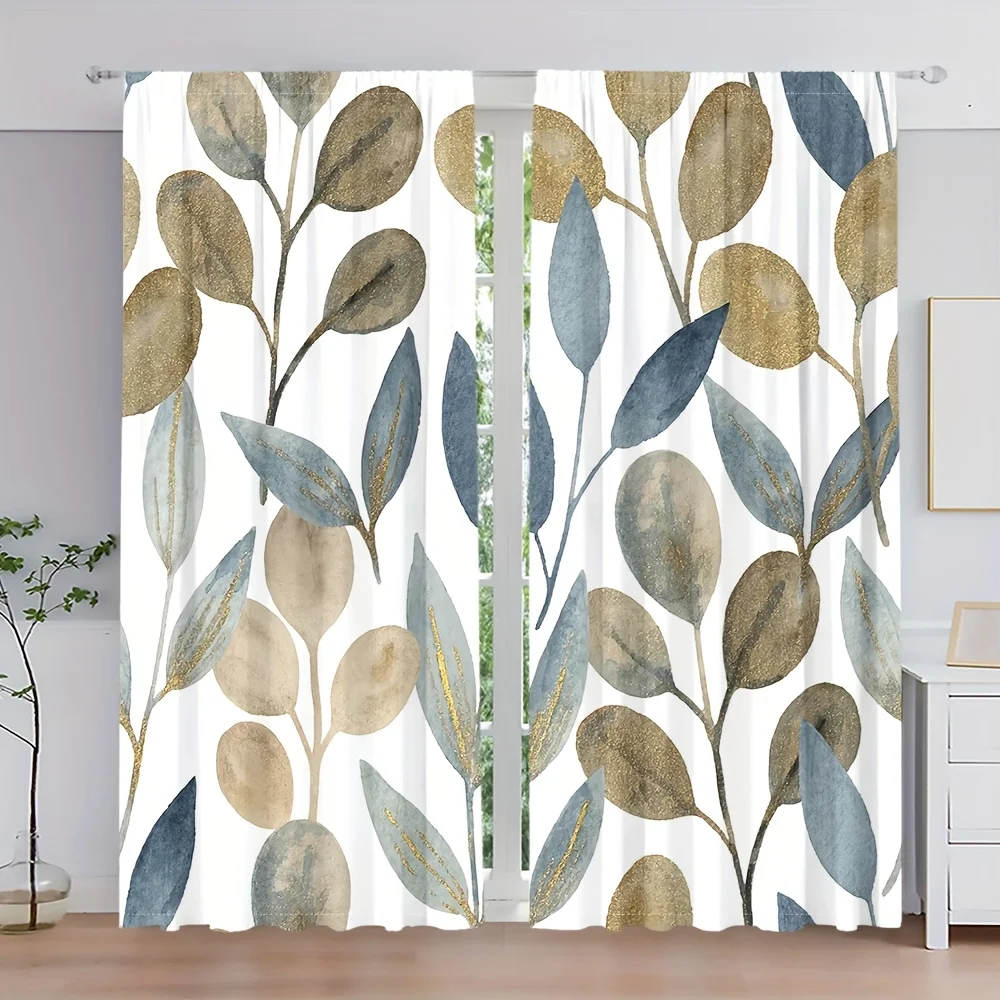 

2 шт., красочные скандинавские геометрические абстрактные акварельные занавески с листьями растений и карманной установкой, мастерские с цифровой печатью
