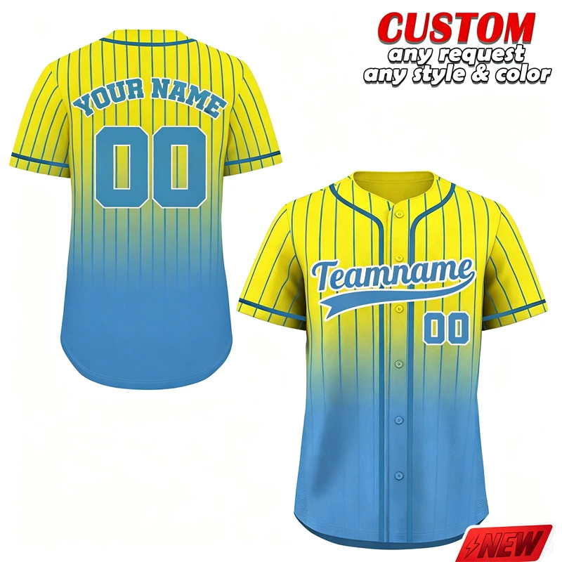 Gradient Multi Color Stripes Baseball Shirt For Men Summer Personalized Name Number Short Sleeve Tops Fashion Sports Team Jersey