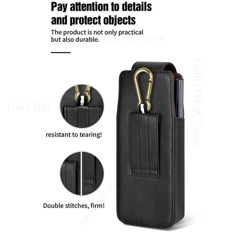 Leather Phone Case For Samsung Galaxy Z Fold6 5 Magnetic Flip Phone Pouch For Galaxy Z Fold 6 4 3 2 Belt Holster Cover Waist Bag