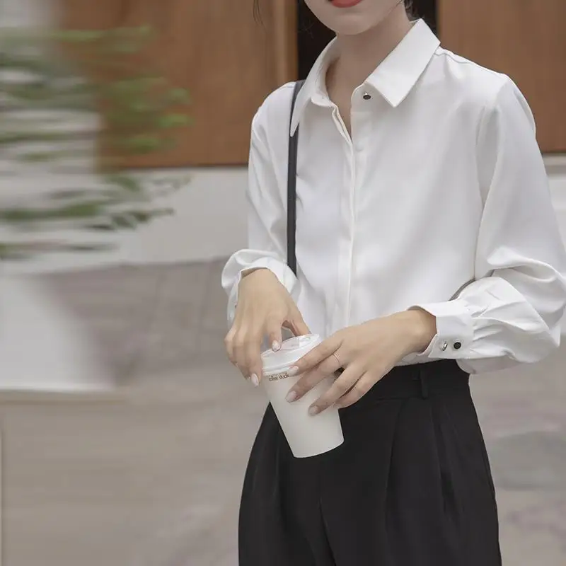 Fashion Lapel Button Solid Color Casual Shirt Women's Clothing 2023 Spring New Loose Korean Tops All-match Office Lady Blouse