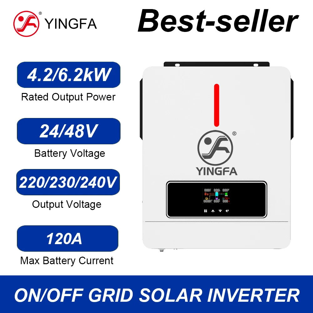 6.2kW 4.2KW Inverter Pure Sine 2PCS 12V Battery Connection 220V MPPT Off Grid Hybrid Solar Inverters For Clean Energy Home Using