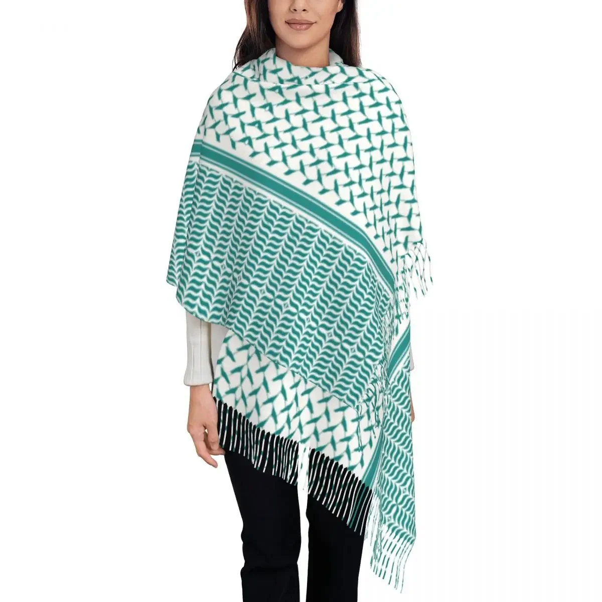 Abstract Geometric Scarf Keffiyeh Warm Soft Shawls and Wrap with Tassel Lady Luxury 2024 Large Scarves Winter Design Foulard