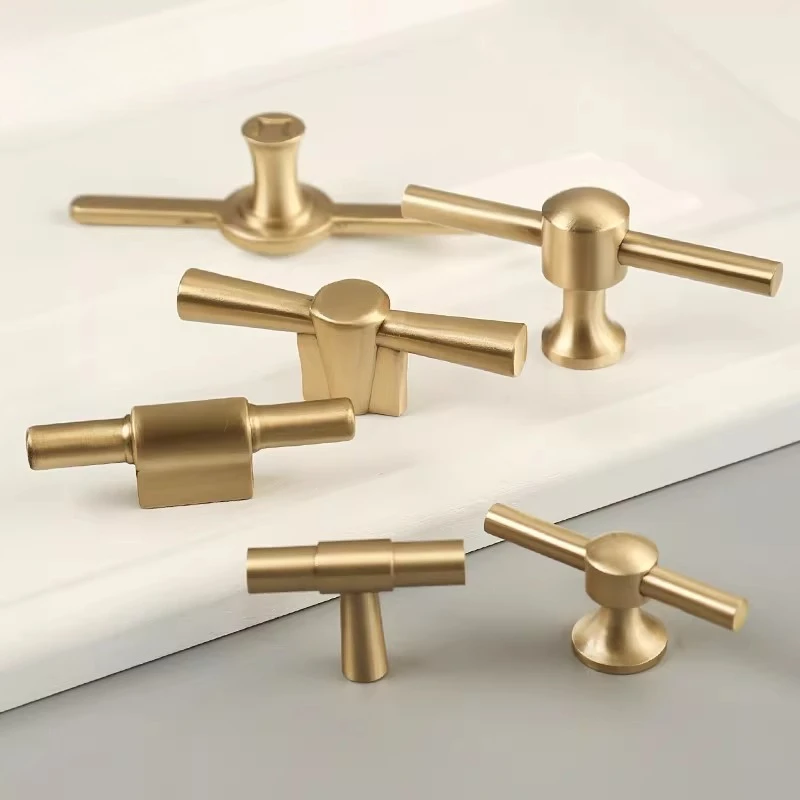 

Solid Brass Cabinet Wardrobe Knob and Handle T Shape Cabinet/Bookcase Handles Brass Golden Drawer Pull Nordic Furniture Handles