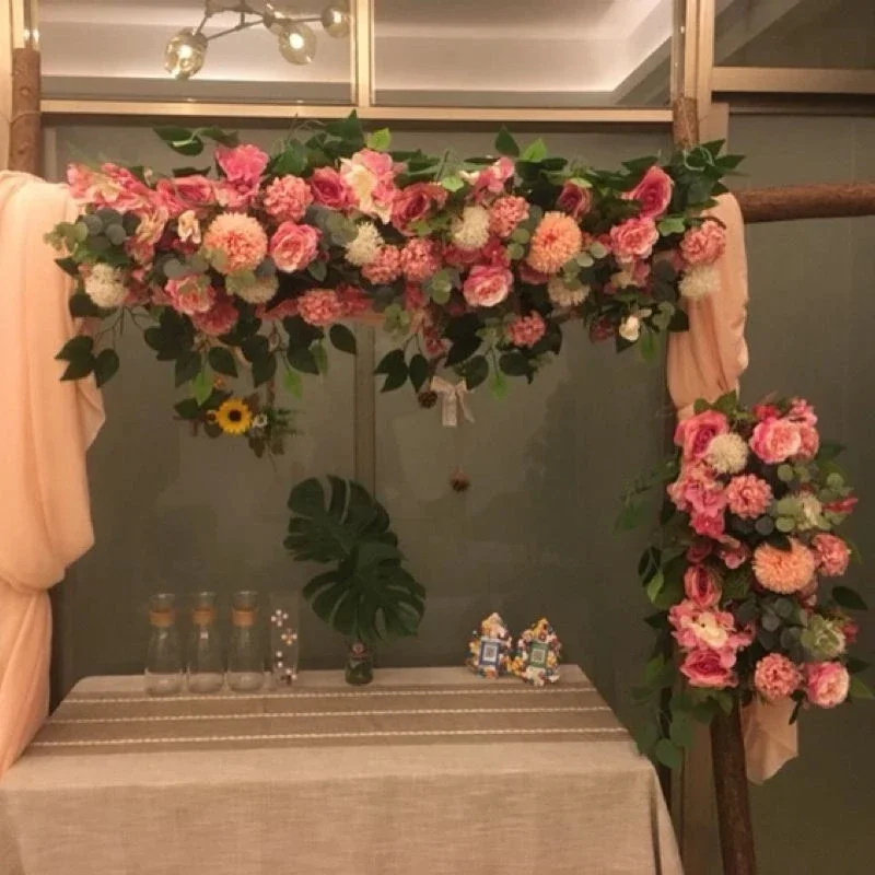 Imagem -03 - Linha de Flores Artificiais para Casamento Faça Você Mesmo Parede Arranjo Suprimentos Peônias de Seda Rosa Arco de Ferro 100cm