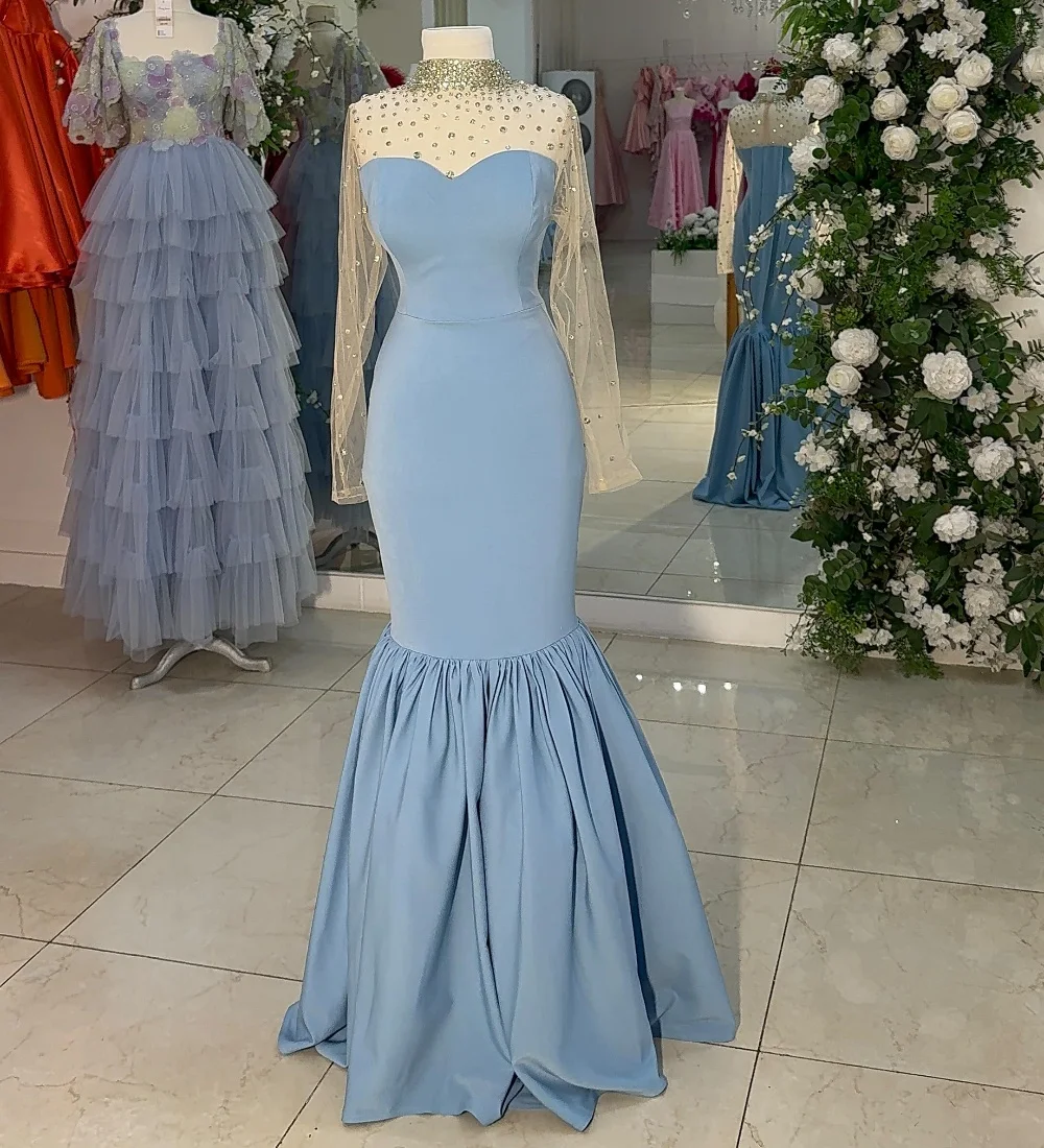 

Customized Formal Jersey Pleat Sequined Trumpet High Collar Long Dresses Bespoke Occasion Prom Exquisite Unisex