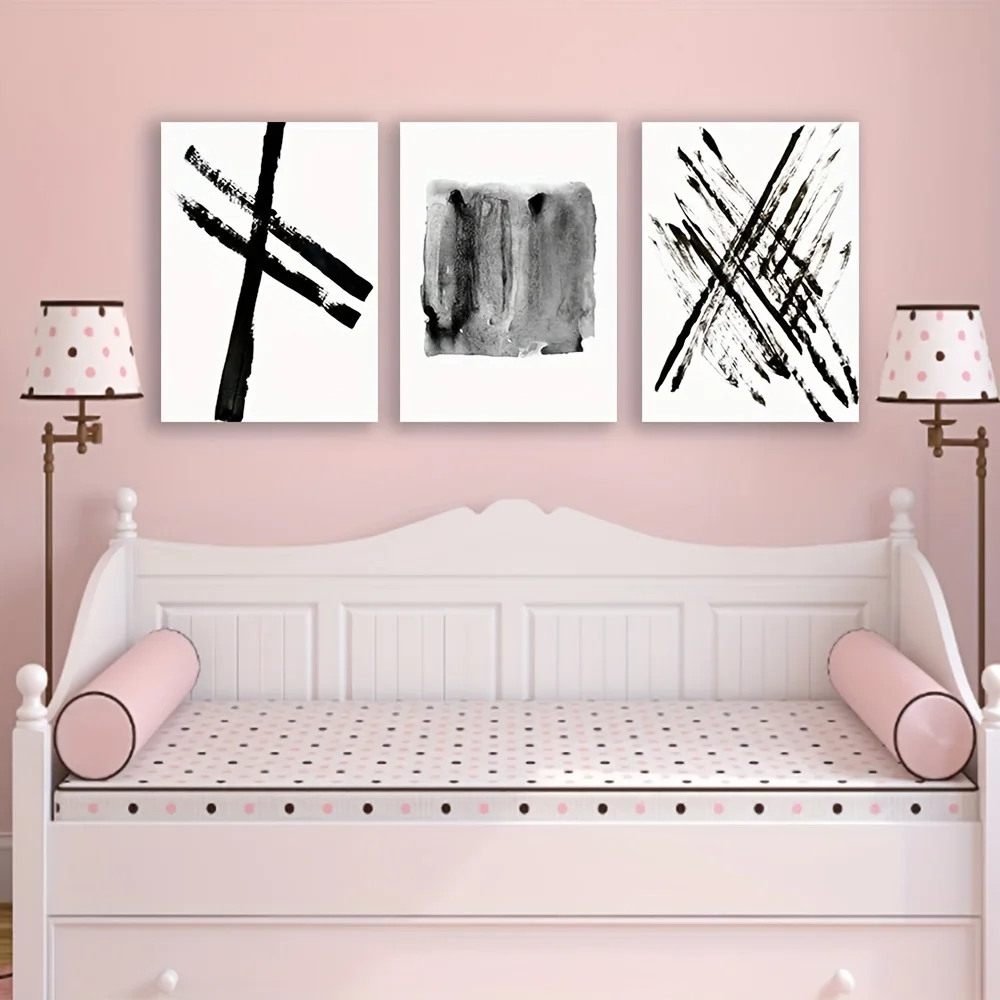 2D Flat 3pcs Unframed Stretched Framed Poster Abstract Watercolour Wall Art Black White Canvas Painting Nordic Decoration Hom