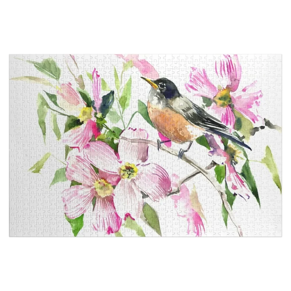 

American Robin and Dogwood Flowers Jigsaw Puzzle Custom Photo Christmas Gifts Personalized Photo Gift Personalized Gifts Puzzle