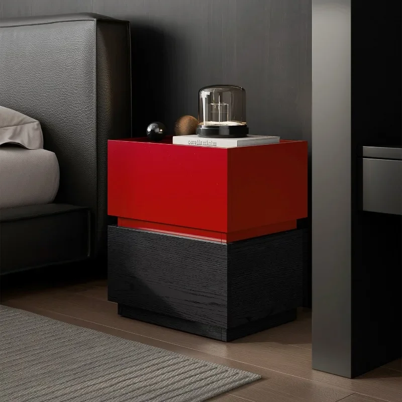 Modern Minimalist Nightstand - Wood Contrast Design, Double Storage Layer, Stylish Side Table for Bedroom Home Furniture Decor