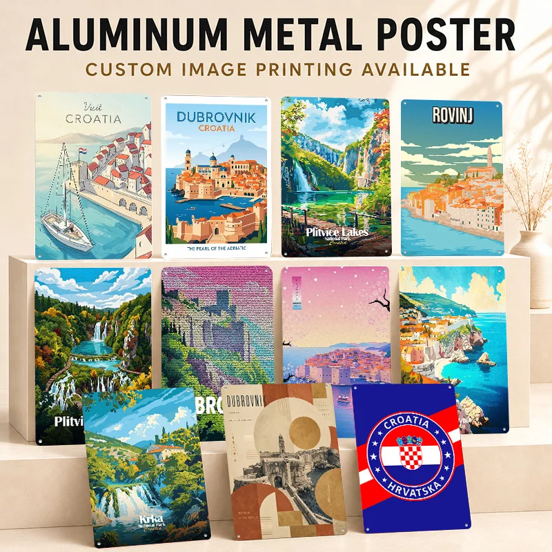 Croatia Aluminum Posters Personalized Metal Tin Sign Scenic Destination Style Wall Art For Home Office Library And Travel Fans