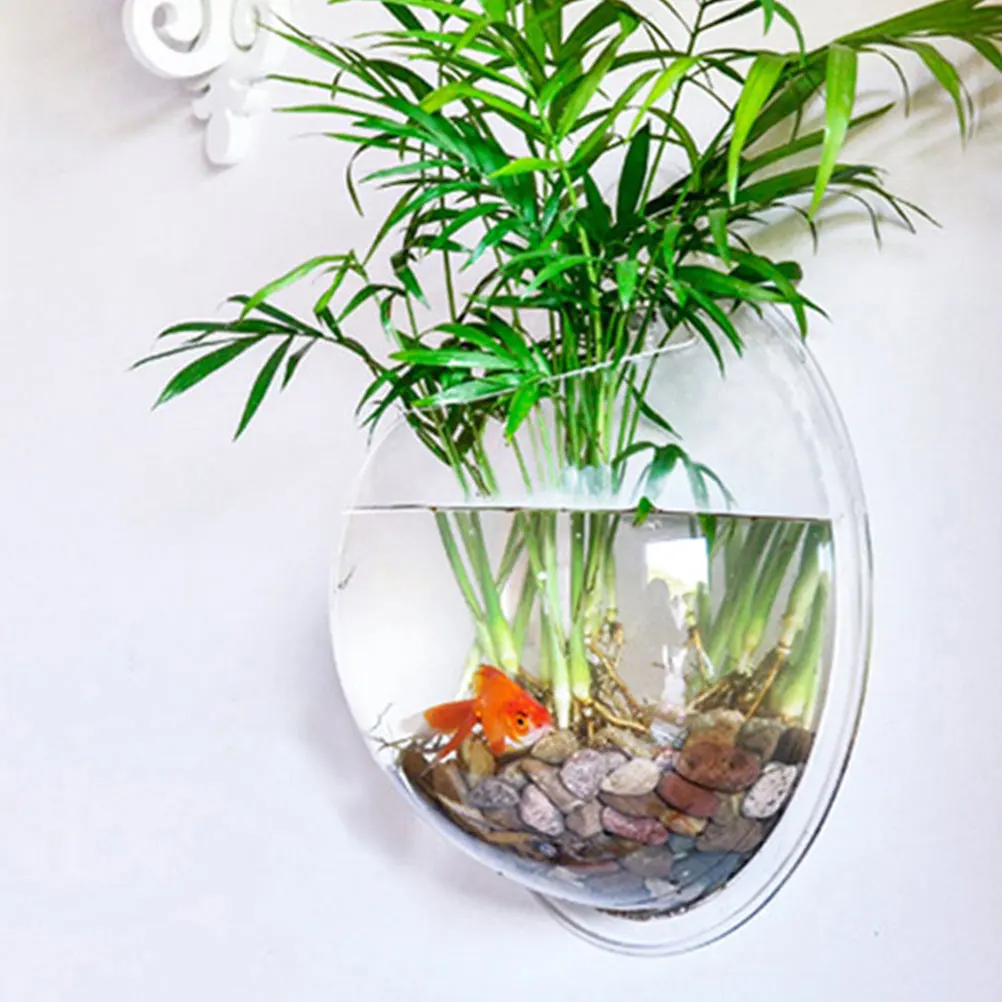 

Wall Mounted Fish Tank 23cm Transparent Acrylic Vase Hanging Planter Clear Flower Pot Decorative Home Wedding Party Gift