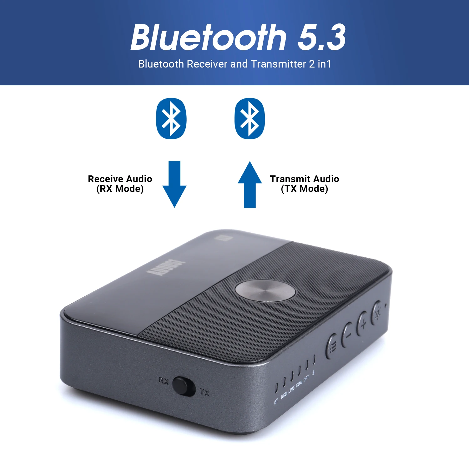 August MR285 Bluetooth Transmitter Receiver Rechargeable Battery, Dual Audio NFC Bluetooth Audio Adapter for TV, Car