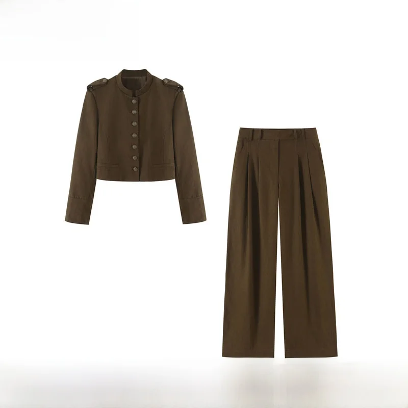 Early Autumn New Arrival Women's Suiting Coat And Pleated Wide Leg Pants Set ZR Style Fashionable Two-Piece Ensemble