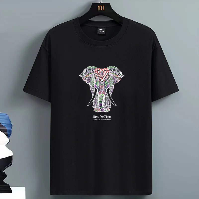

Y2K For Men's 100% Cotton Summer Loose Size Elephan Graphic Printed Slim Fit Casual Sports Round Neck Short Sleeved T-shirt Top