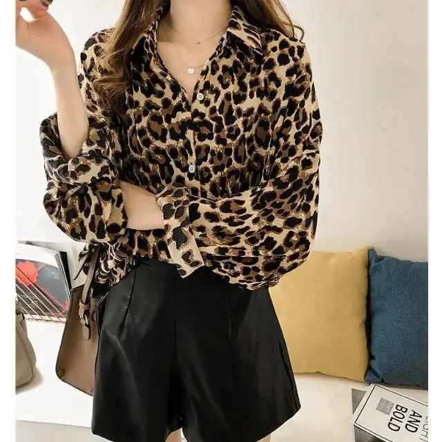 

Spring and Autumn 2020 New Fashion Women Shirts Loose Large Size Ladies Leopard Shirt Female Long-sleeved Blouses