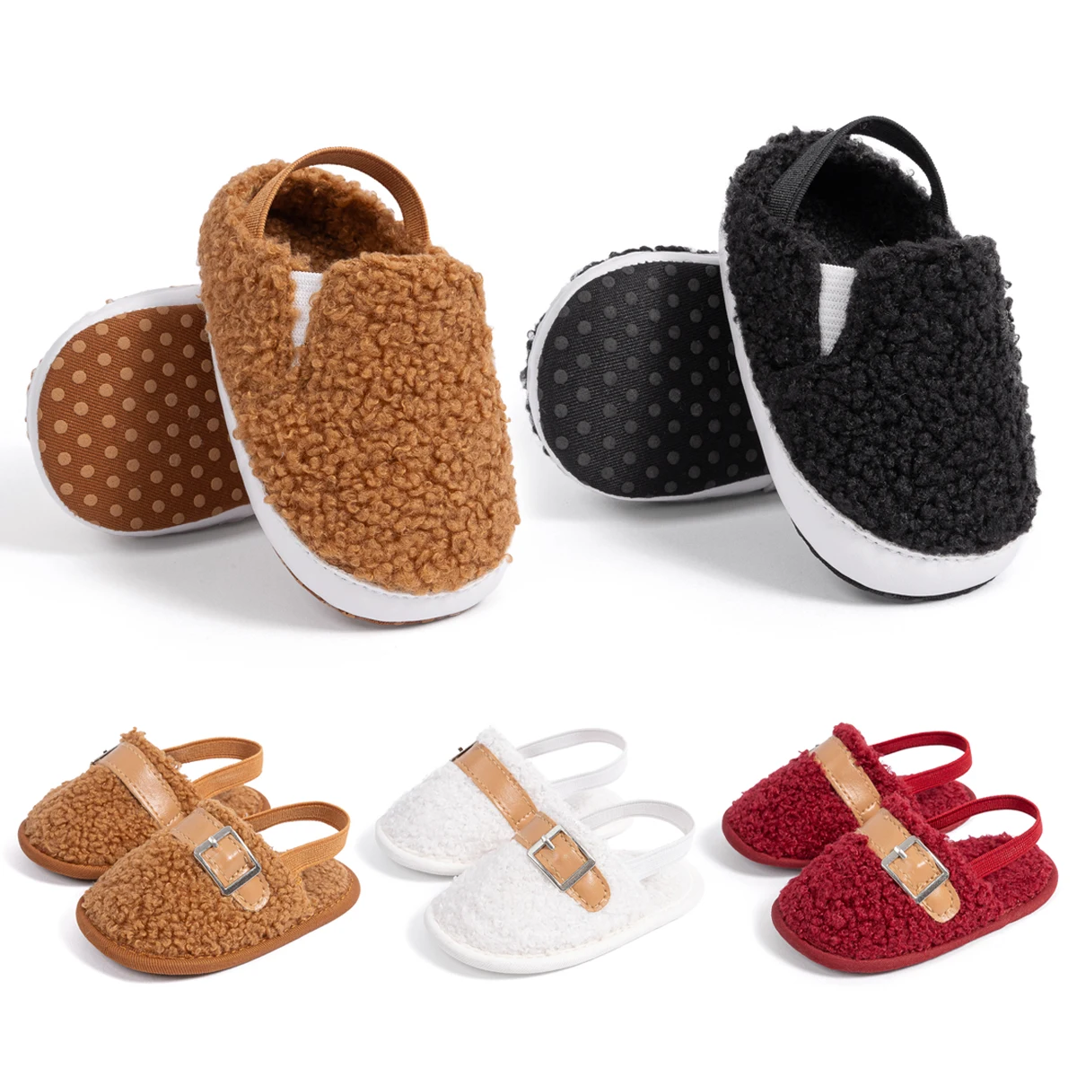 

Зимние повседневные домашние тапочки для маленьких мальчиков и девочек, модные универсальные однотонные прогулочные туфли с уникальной пряжкой для малышей