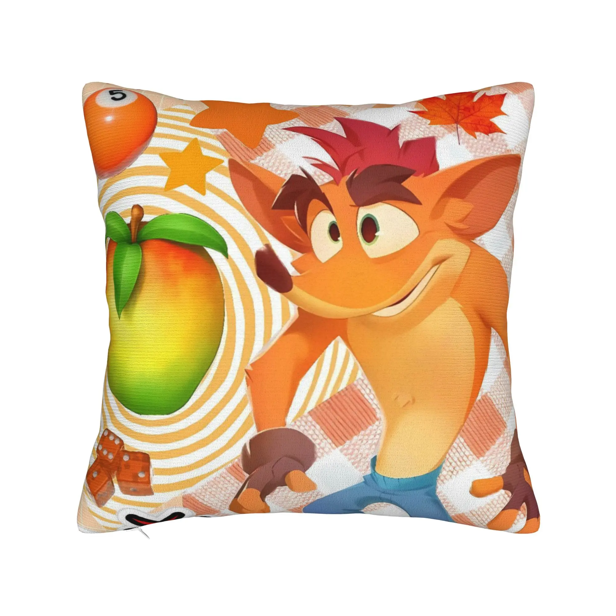 Crash Bandicoot Fruit Pattern Pillow Cover  Design Cushion Cover Kawaii Pillow Case For Living Room Bed Chair