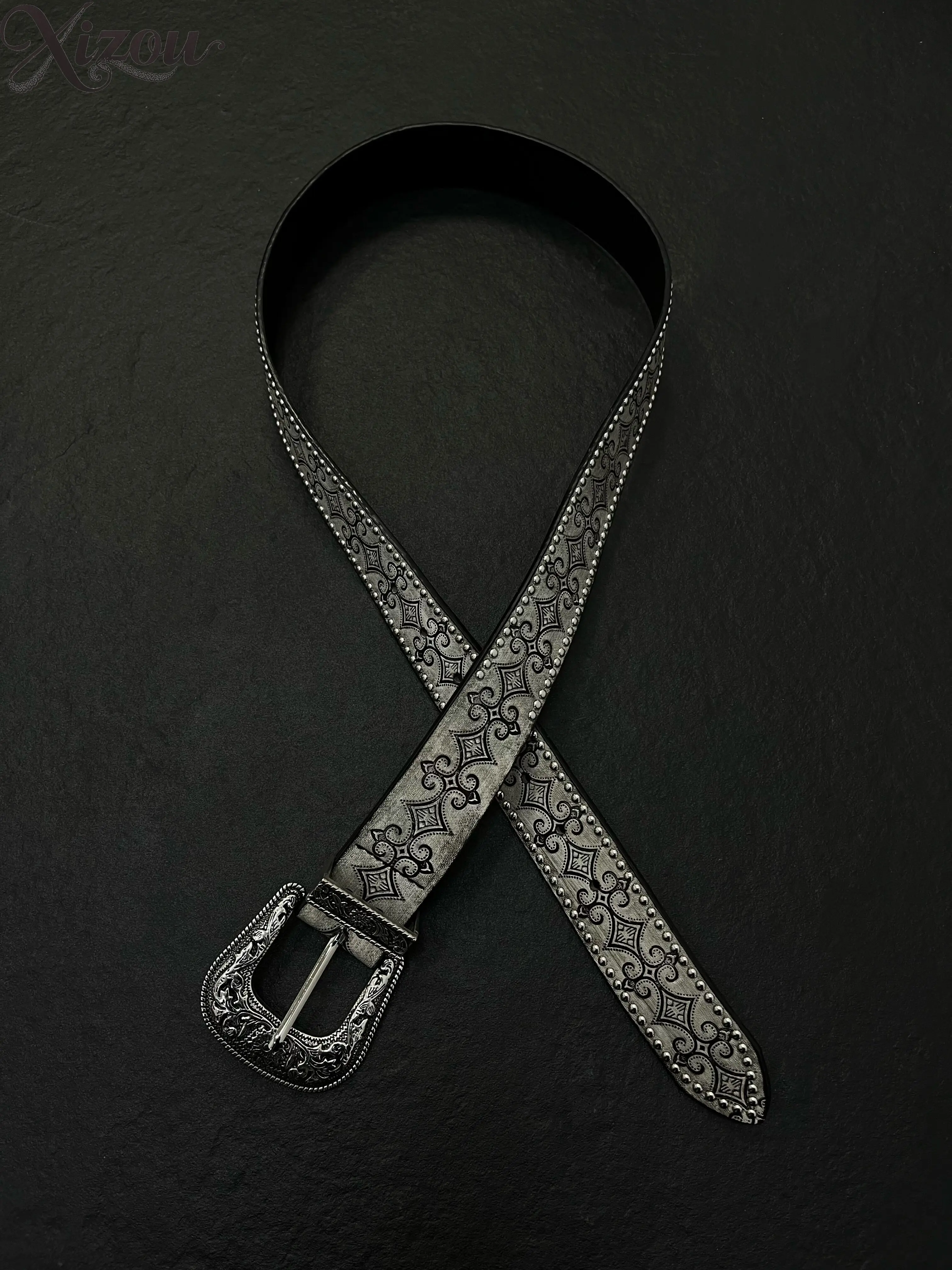 Vintage Punk Style Rivet Y2k Belt Retro Silver and White Carved Metal Button Head Niche Simple New Men's and Women's Belt