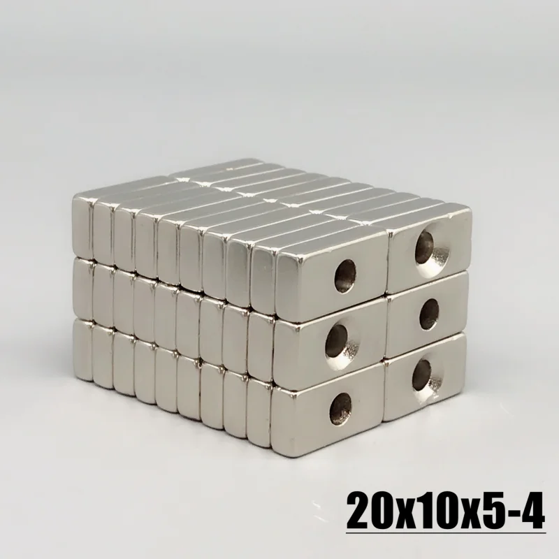 5-100 Buah 20X10X5-4Mm Bahan Neodymium Magnet NdFeB N35 Magnet Blok Kuat 20*10*5 Lubang 4Mm Bahan Magnetik Imanes