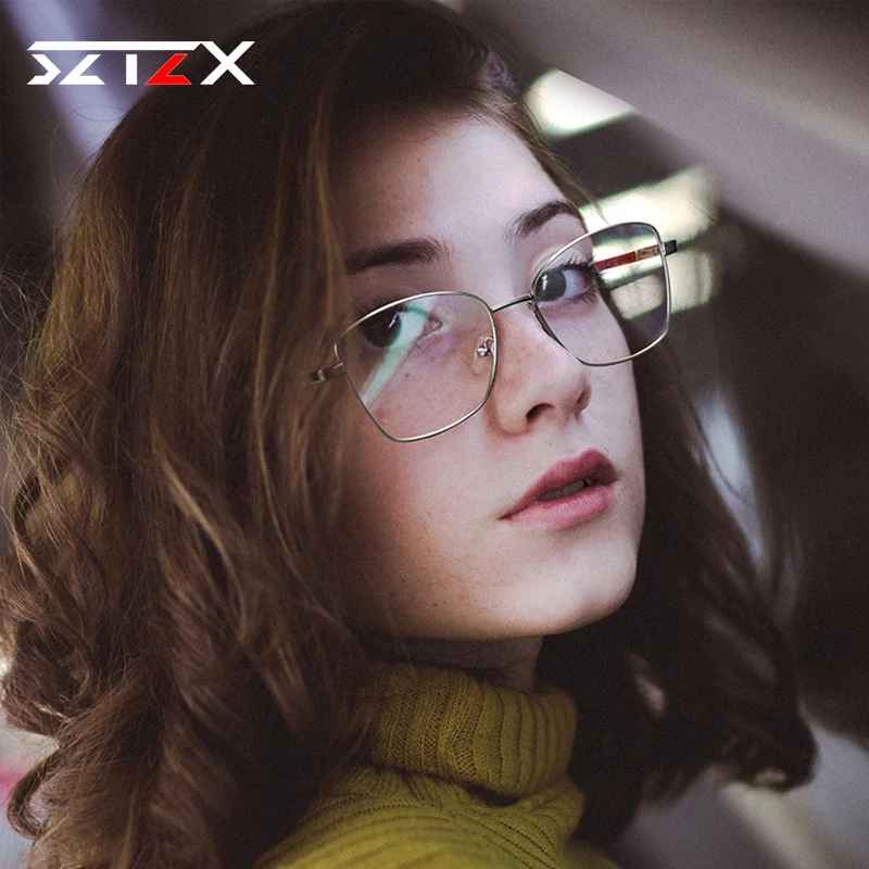 SZTZX Fashion Women Cat Eye Photochromic Anti Blue Ray Computer Glasses With Prescription Myopia Hyperopia Optical Eyewear