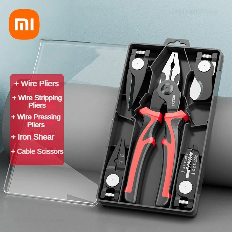 Xiaomi DELIXI 5 In 1 Electrician Pliers Needle Nose Pliers Multifunctional Hardware Household Manual Tool Set for Wire Stripping