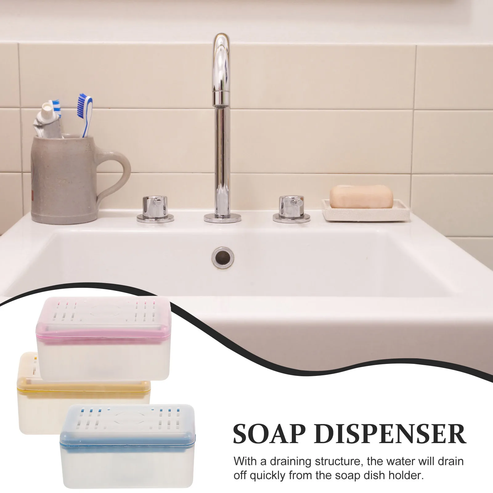 

3pcs Laundry Soap Box Spring Base Roller Grooves Hollow Drainage For Bathroom Kitchen Storage Lightweight Soap Dispenser