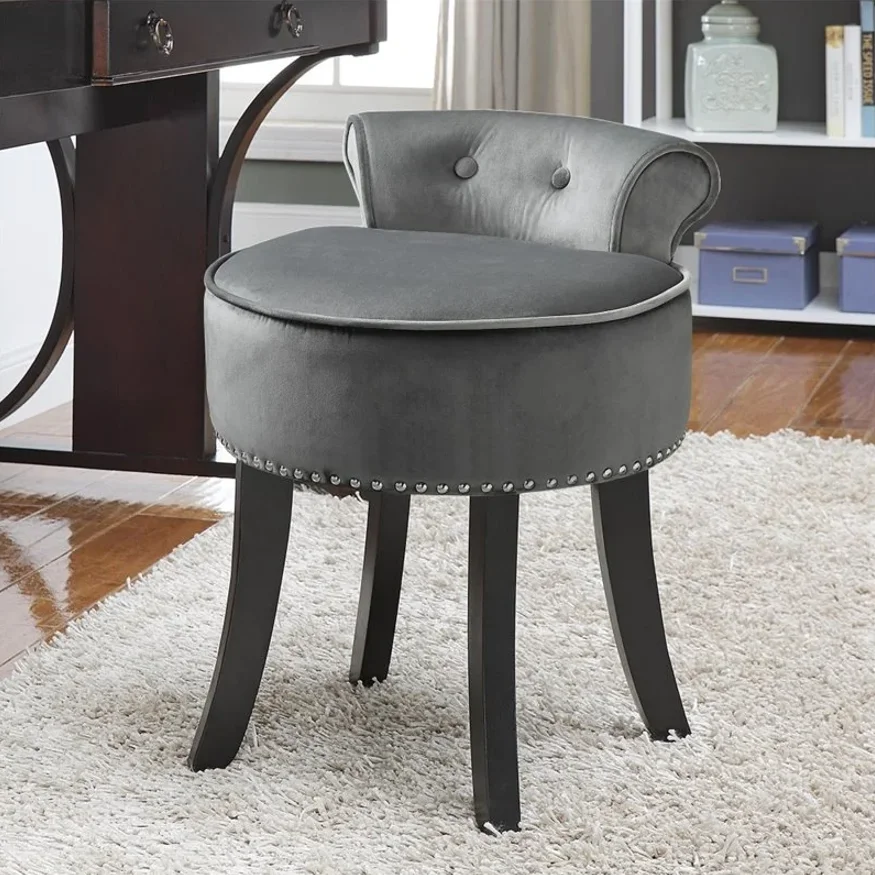 

Contemporary Round Makeup Vanity Stool Soft Velvet Durable Wooden Legs for Bedroom Dressing Room Hotel Apartment Bathroom Use