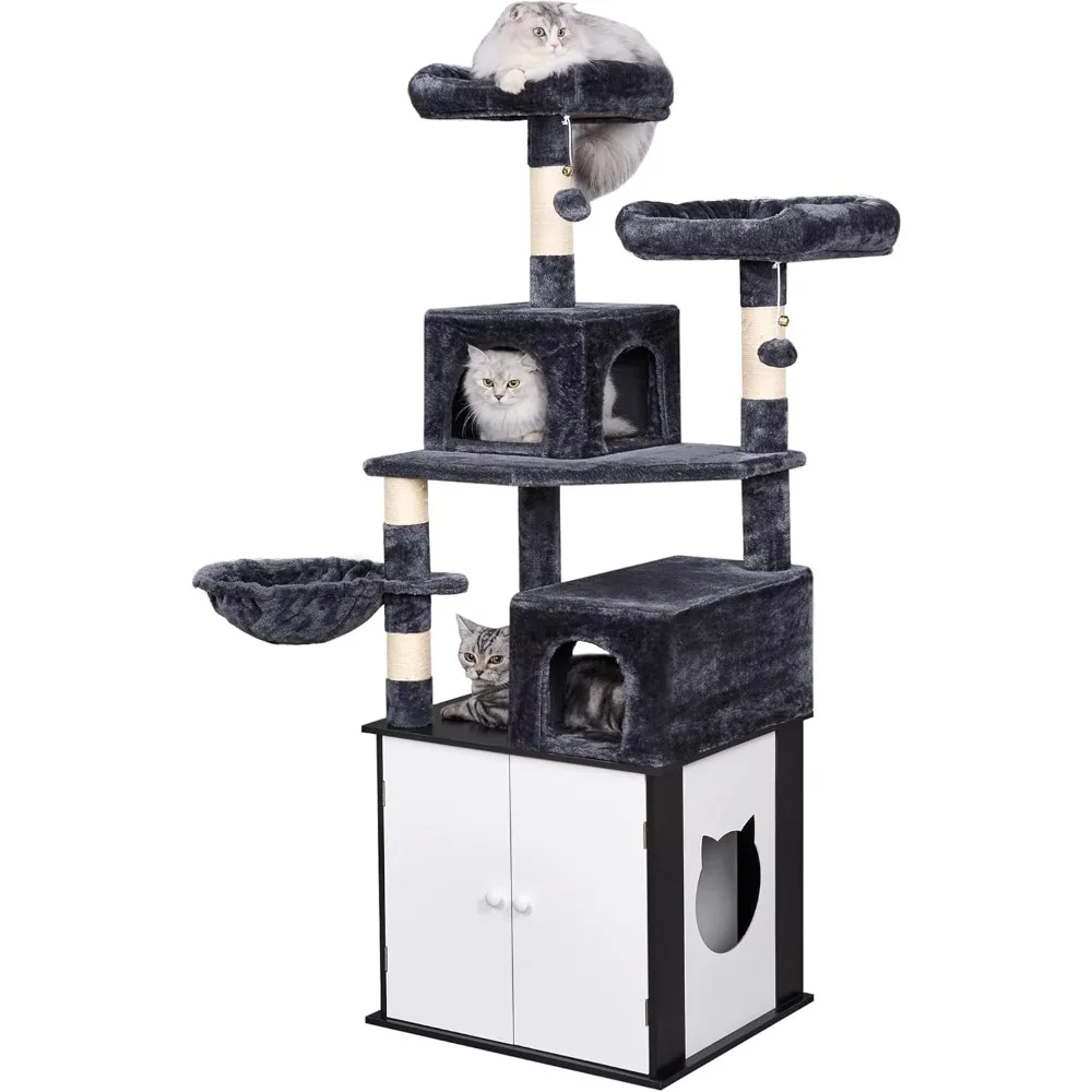 

Cat Tree with Litter Box Enclosure – All-in-One Indoor Cat Furniture with Large Cat Condo