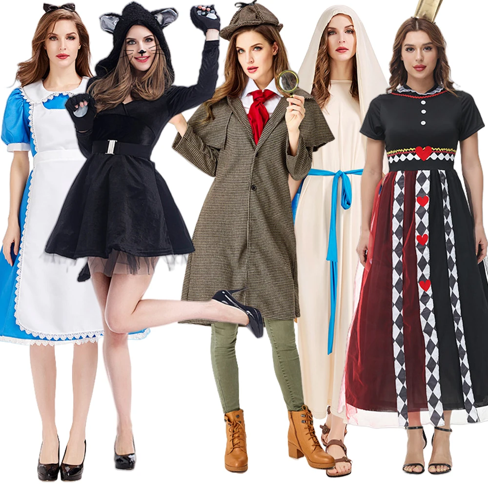 

Sexy Bla Skirt loween Costume Poker Queen Virgin Mary Holmes Role-plang Women's Clothing Polyester Material